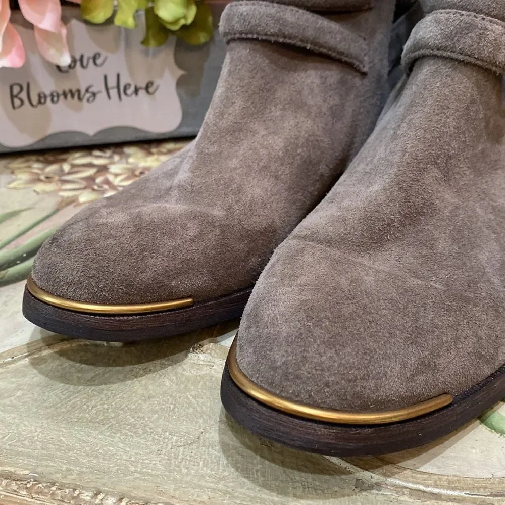 UGG Kelby Suede Leather Harness Ankle Boots Mouse Gray Sz 7 Excellent Condition